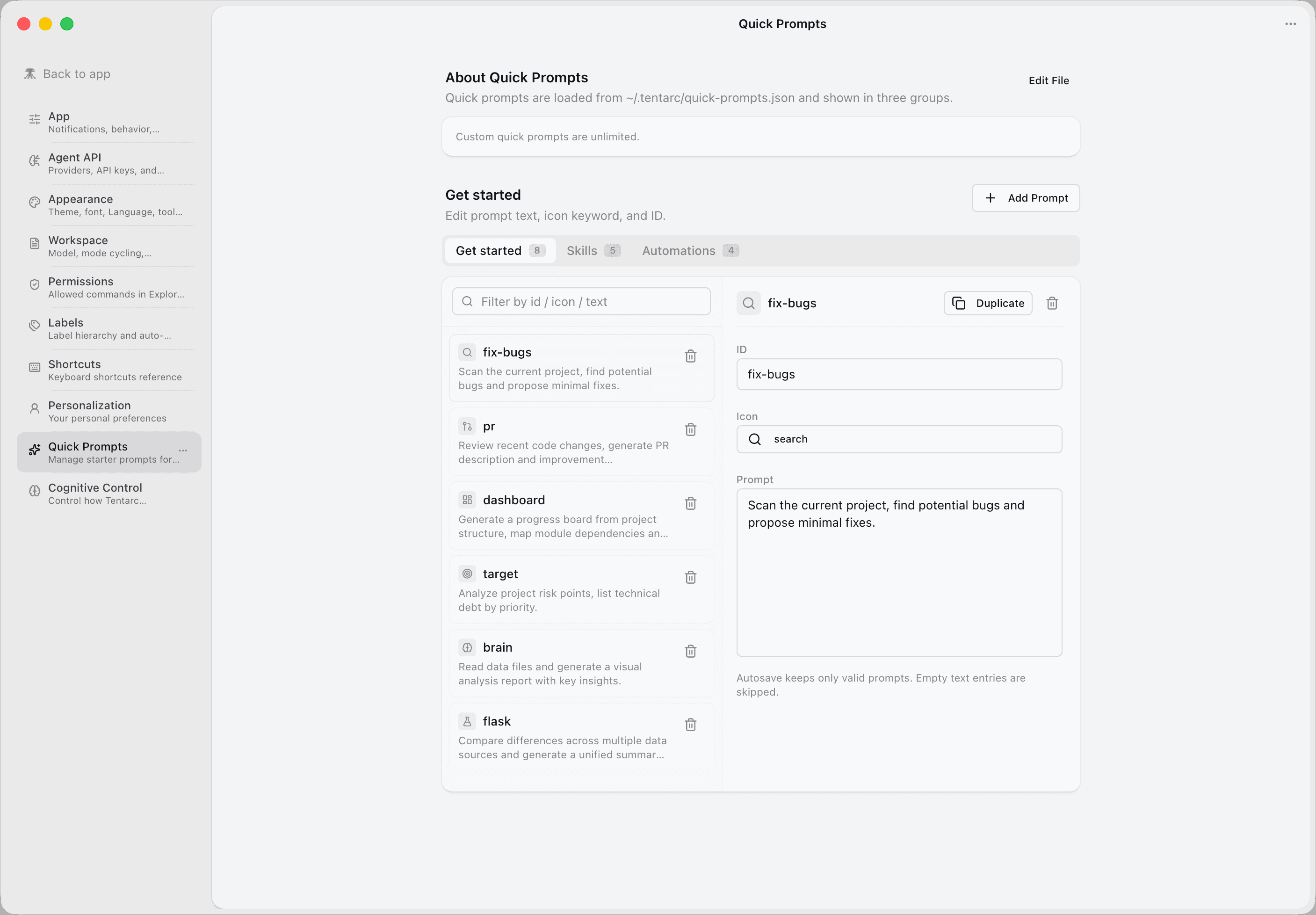 Tentarc Quick Prompts