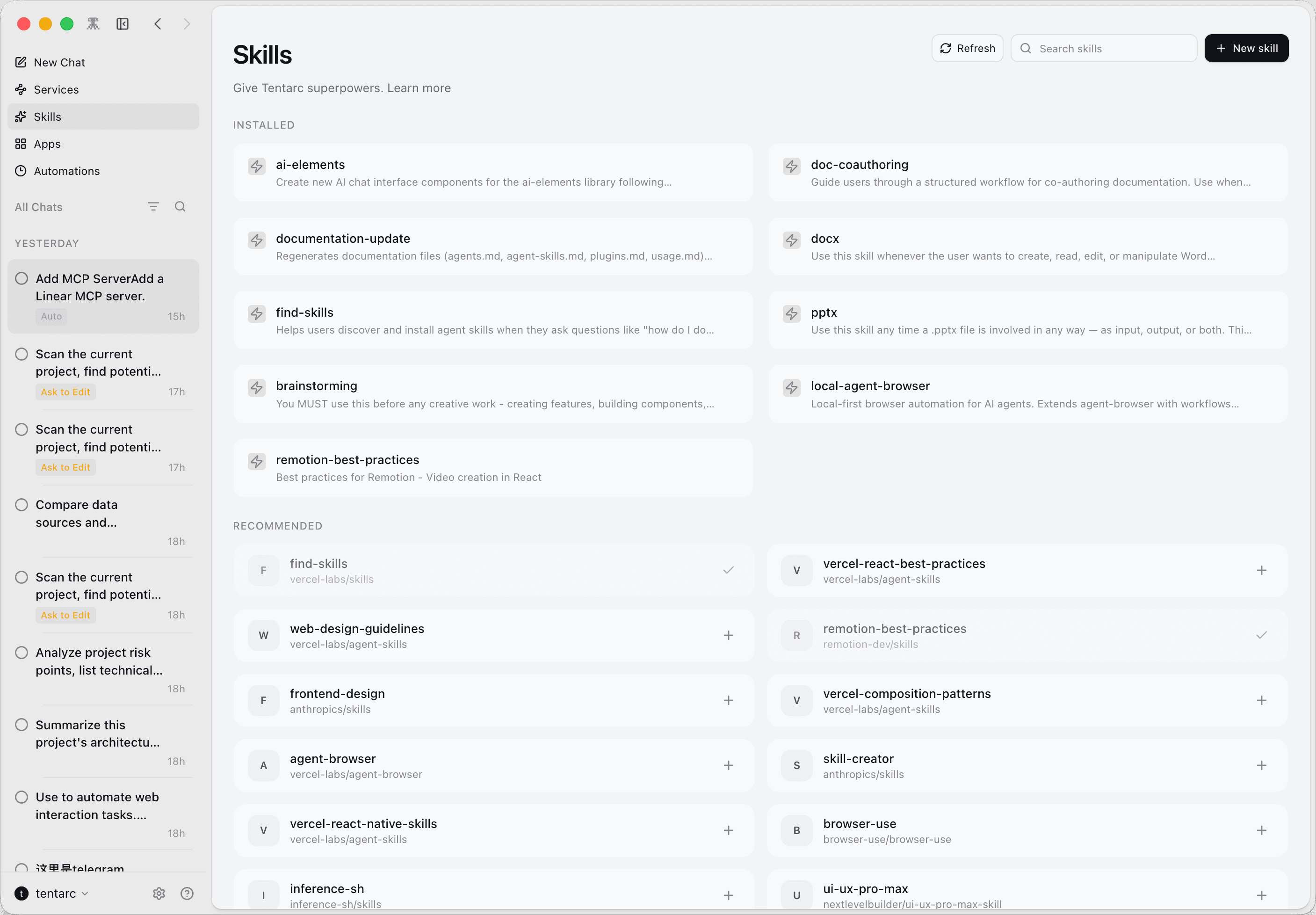 Tentarc Skills - Skill Marketplace